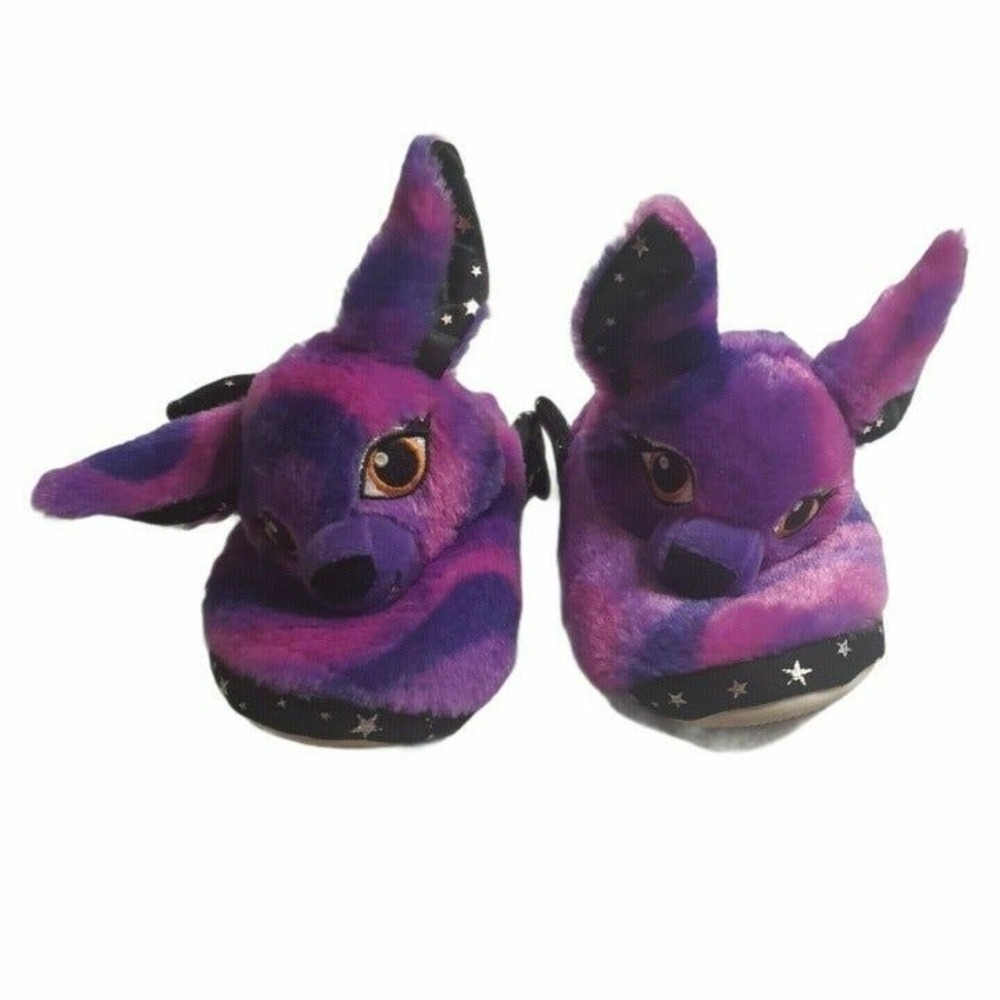Build A Bear Bat Slippers Size XL (3-4) BAB Purple‎ Black Slip on Kids Boy Girls